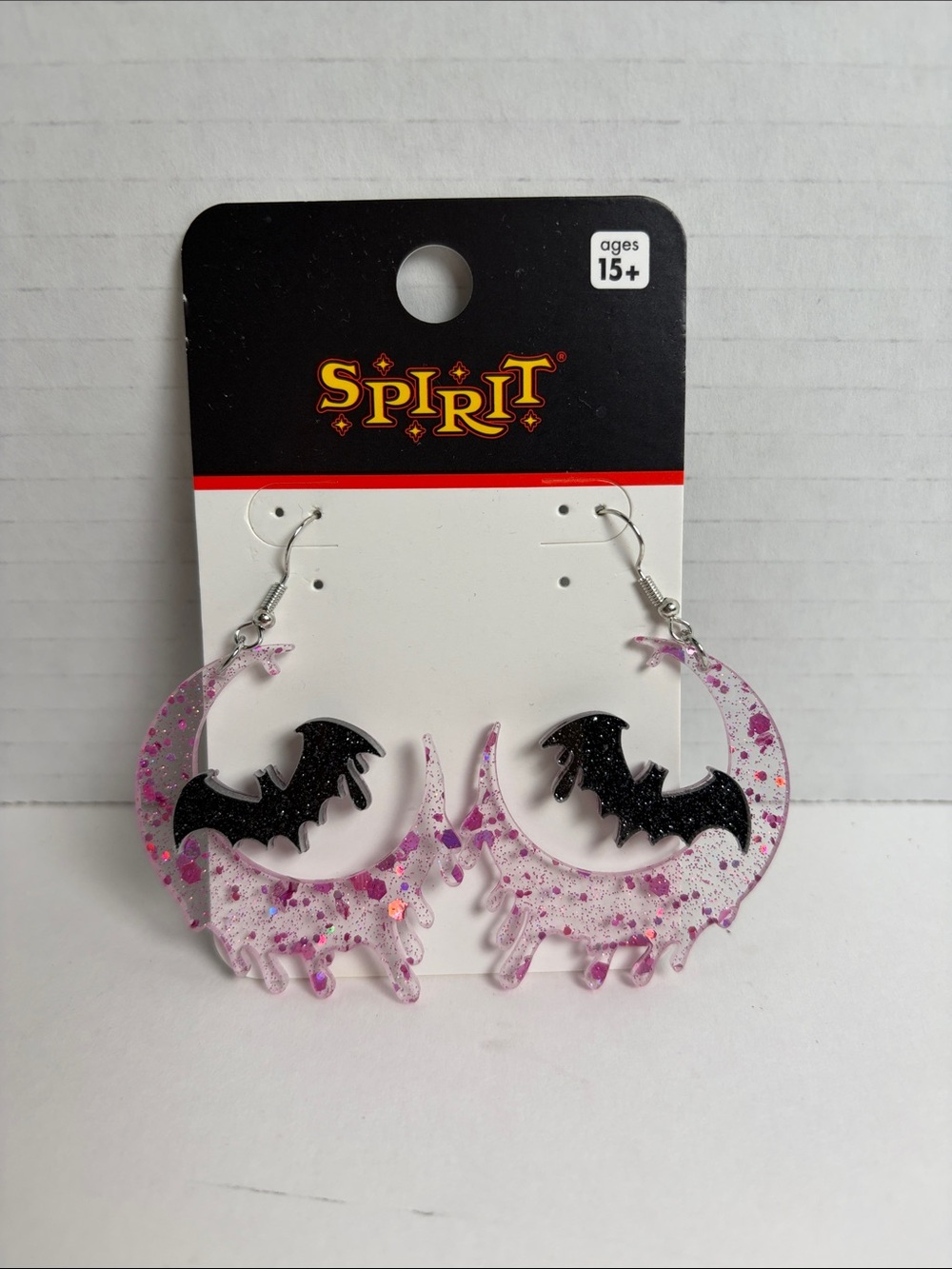 Spirit Pink Glitter & Bat Hoop Earrings